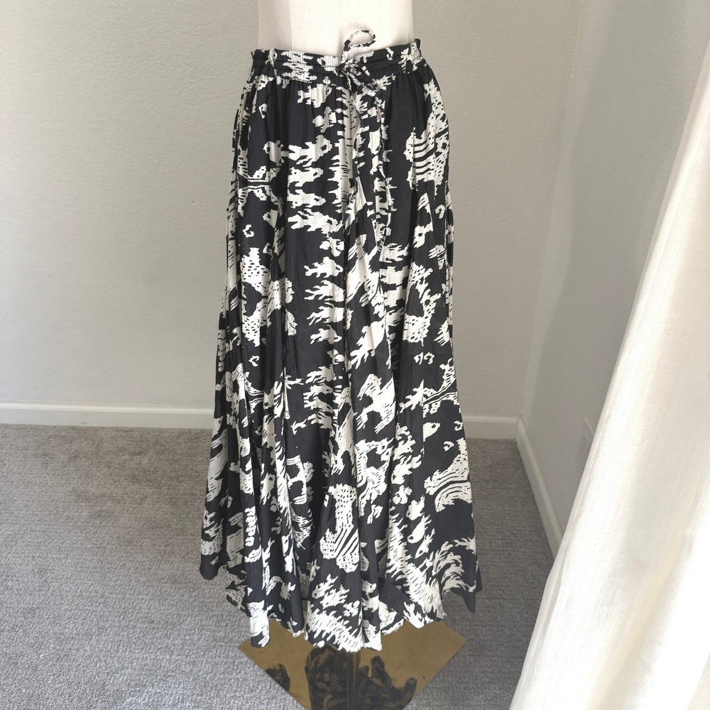 Sundance Black White Abstract Ikat Maxi Skirt Medium Boho Artisan Indie Global